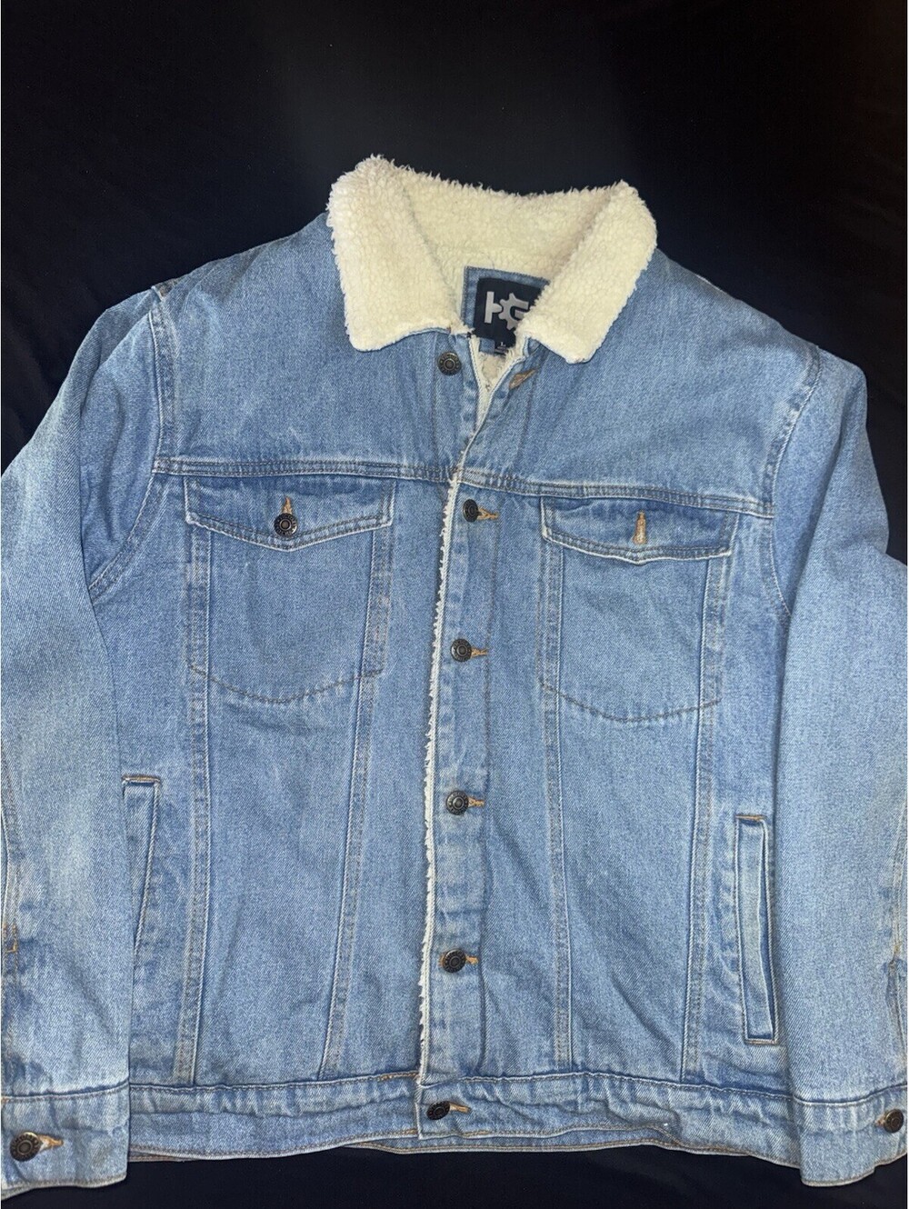 Vintage Higher Groove Victory Large Blue Denim Sherpa Lined Jacket